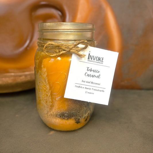 Tobacco Caramel 12 oz Mason Jar Candle